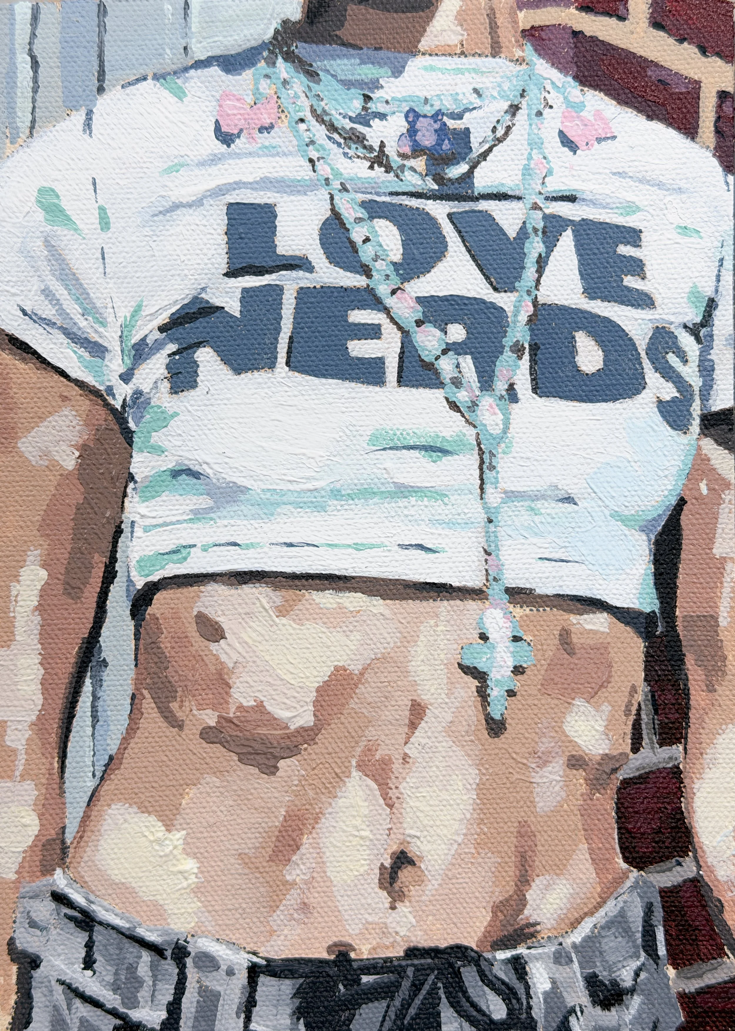 I love nerds, 5x7 acrylic on panel original painting